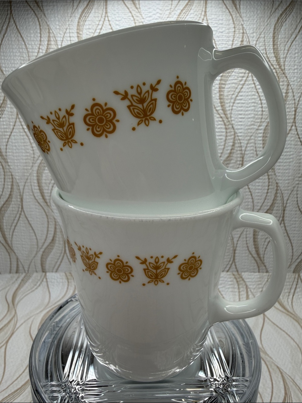 Corningware White Ceramic Mugs with Gold Floral Butterfly Motif (Set of 2)